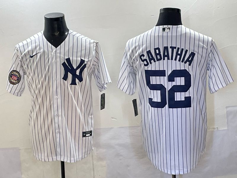 Men New York Yankees #52 Sabathia White Stripe Nike MLB 2025 Jersey 05->new york yankees->MLB Jersey